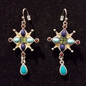 JEWELMINT Turquoise Drop Silver & Stone Earrings